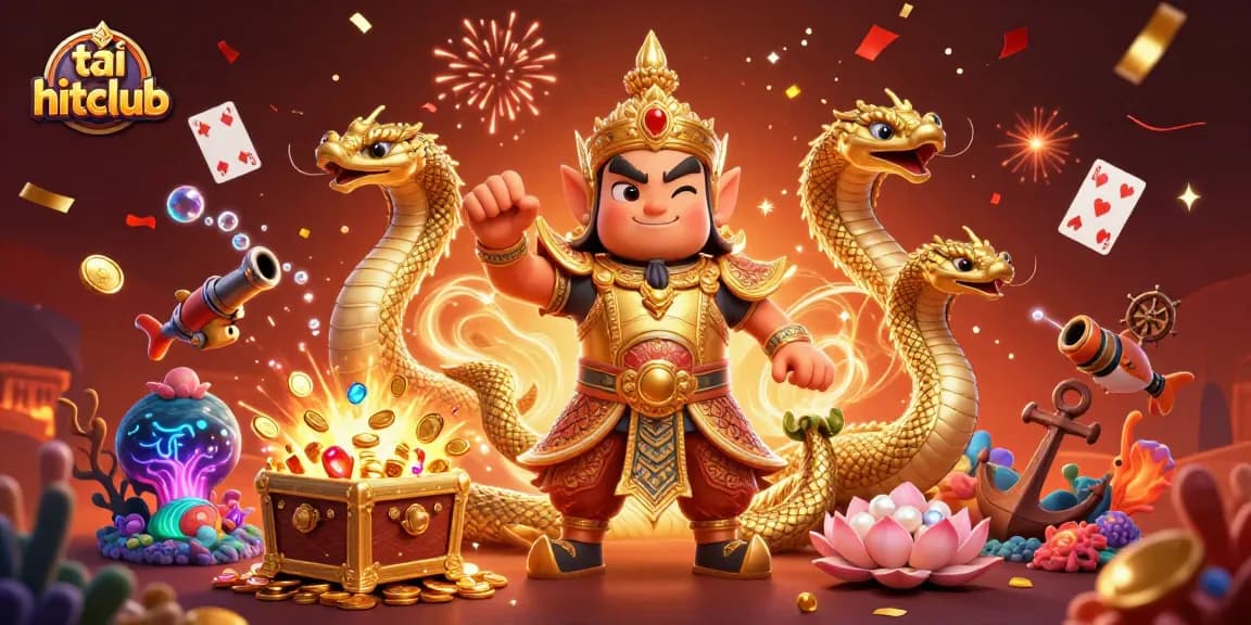 Experience excitement at tải hitclub casino with energetic 3D illustration featuring vibrant game elements and character designs.