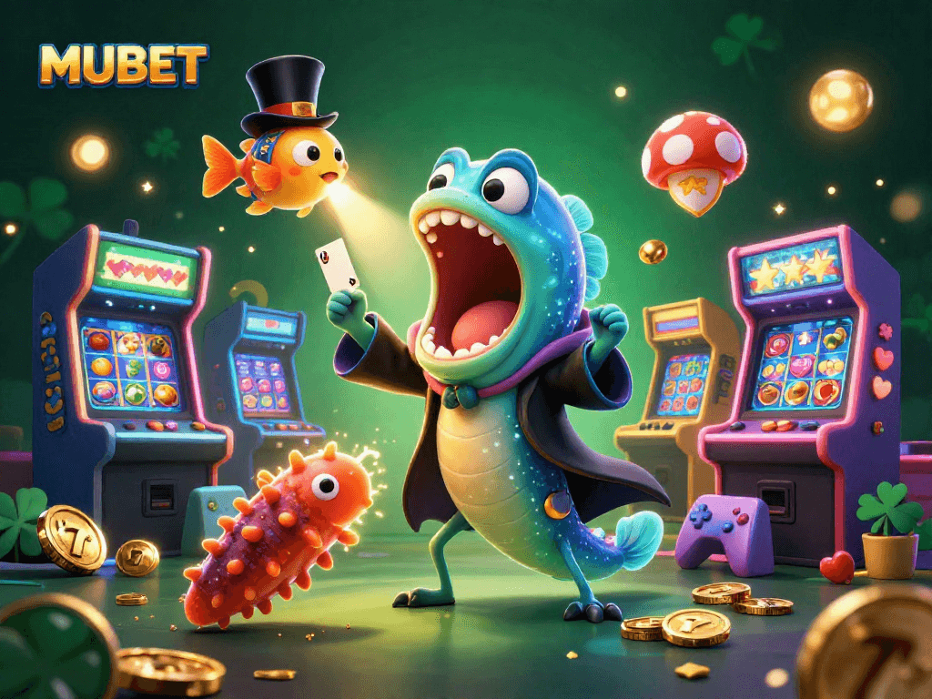 MUBET showcases a vibrant 3D deep-sea casino scene with dynamic characters and gaming elements.