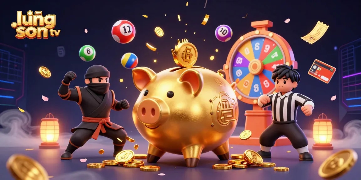 Watch the animation of lương sơn tv with a sumo piggy bank and ninja wallet, capturing the thrill of betting excitement.