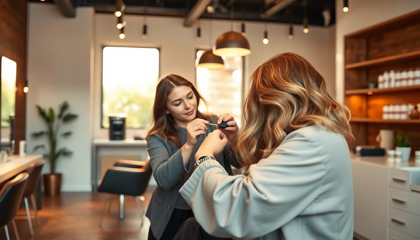 Omnia Salon stylist applying balayage service to a client with precision