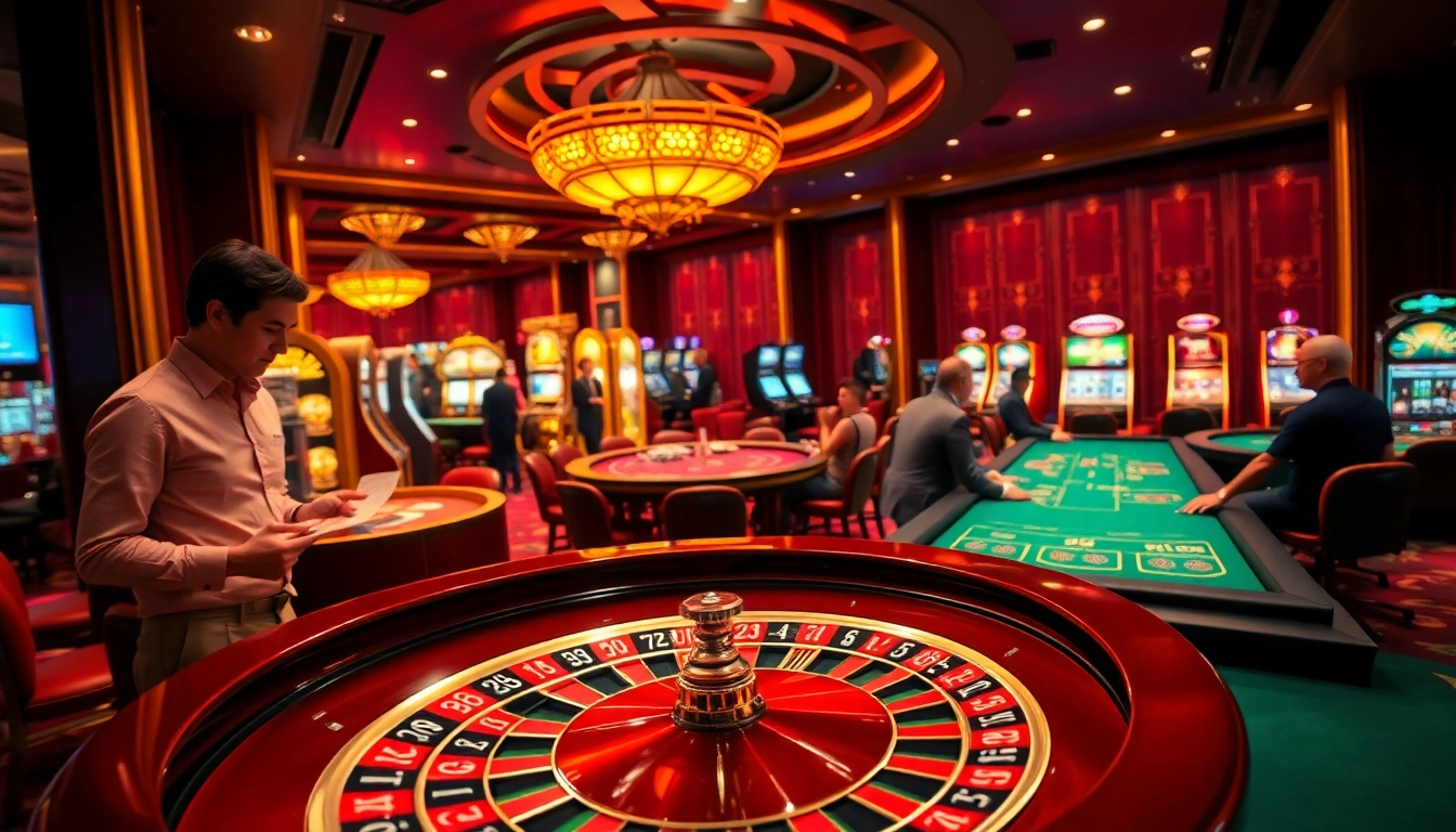 Engaging casino scene with players at 58win.com enjoying roulette and poker games.