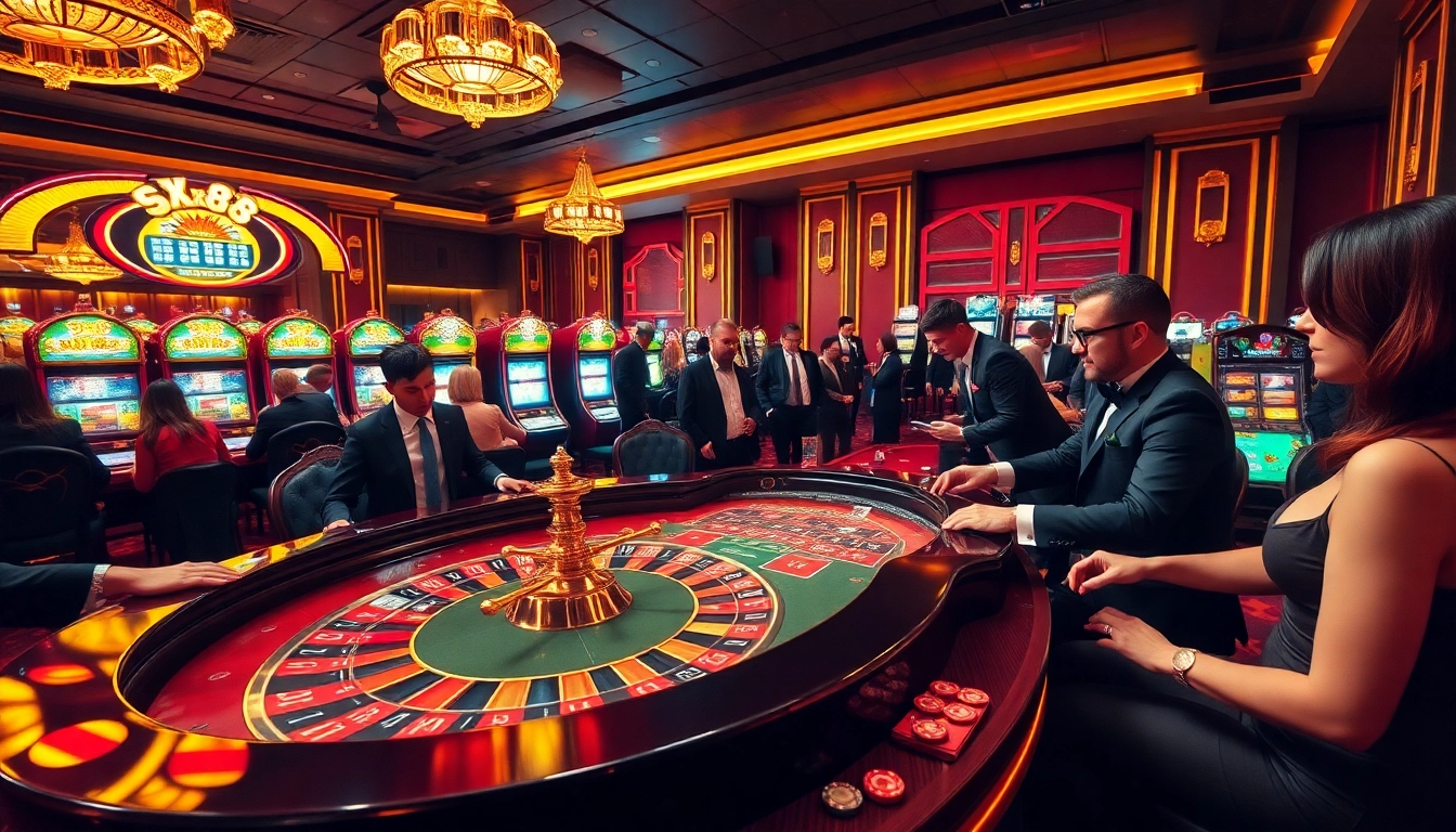 SX88 casino table with vibrant roulette, poker chips, and social gaming atmosphere