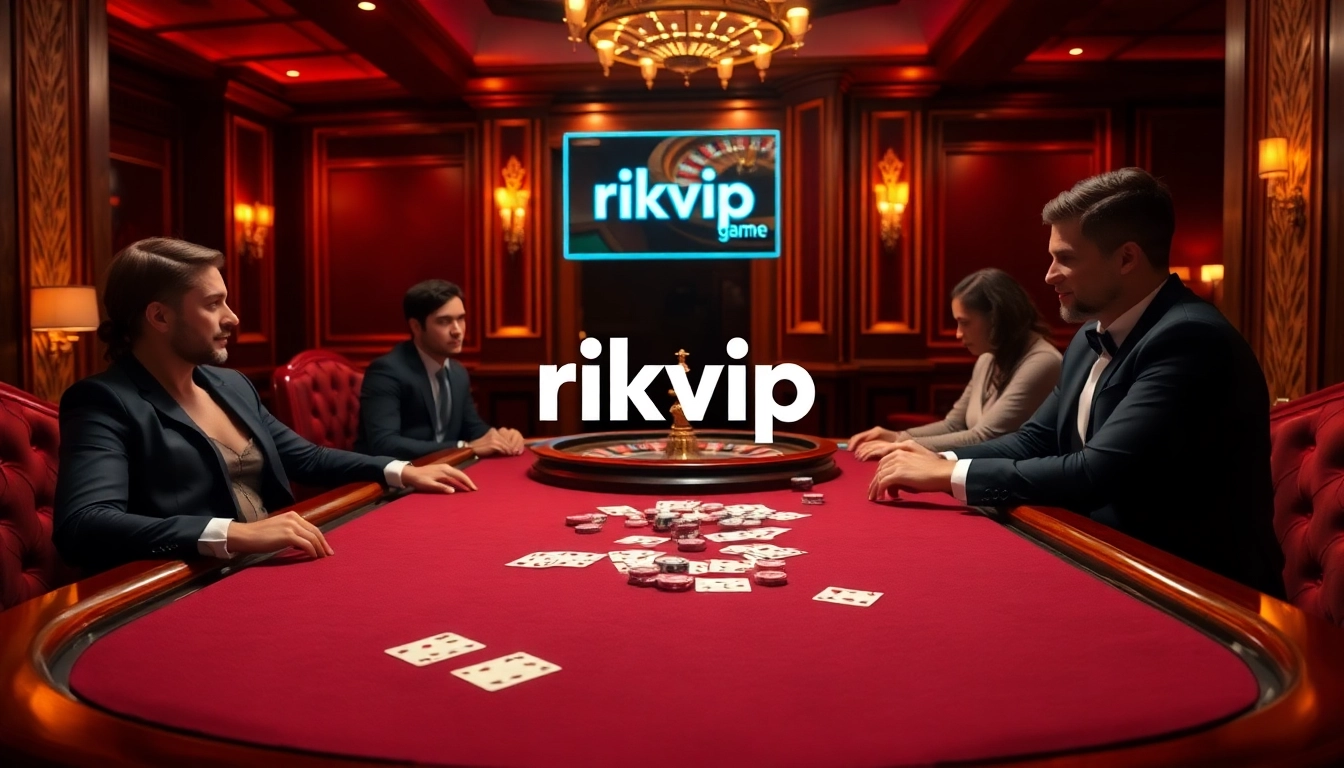 Engage with the thrilling rikvip game at a luxurious casino poker table.