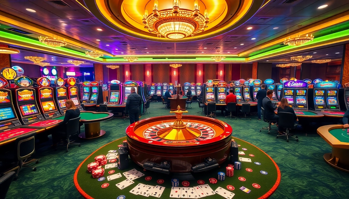 Experience the thrill of winning at https://www.bdtk1.app/ with an exciting casino scene showcasing poker and slot games.