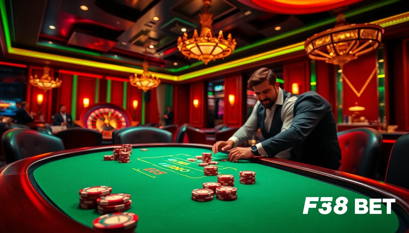 Experience high-stakes poker excitement at F8 BET with vibrant casino visuals.