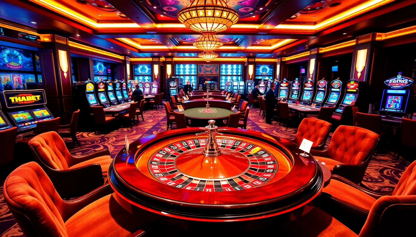Experience thrilling gameplay at Thabet's exquisite casino with vibrant tables and slot machines.