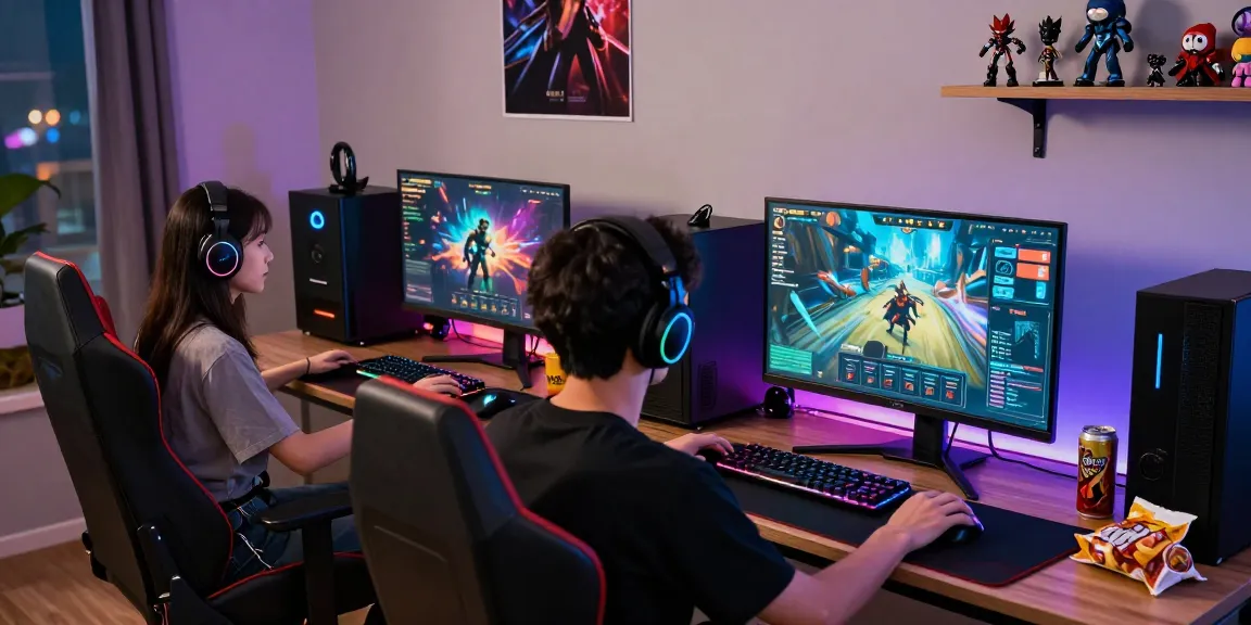Gamers at their desks deeply immersed in gameplay on https://proplay88.uk.com/ with vibrant RGB lighting and high-performance equipment.