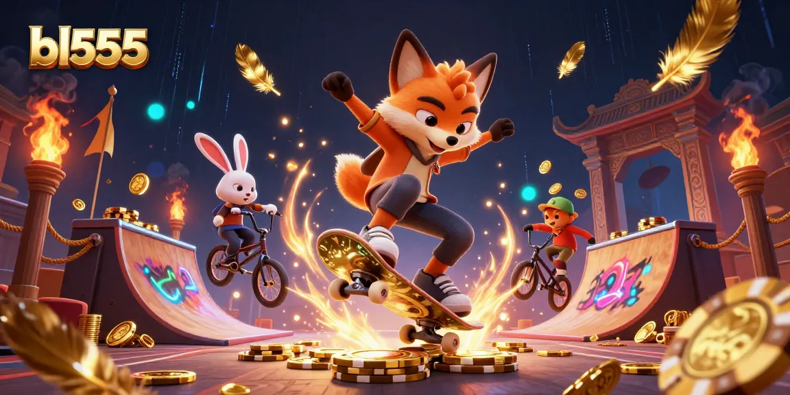 Experience bl555 excitement with a dynamic illustration of a fox and rabbit in a casino-themed scene.