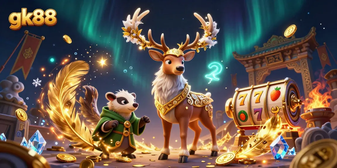 gk88 casino-themed action scene featuring a druid stag, badger, and gaming elements
