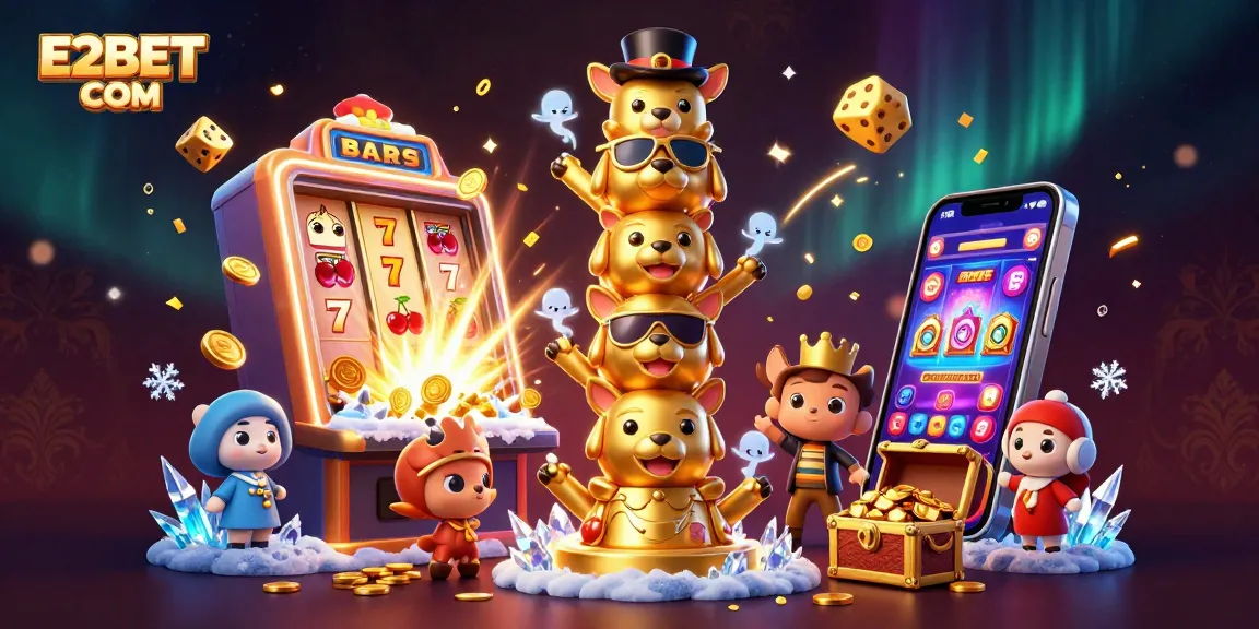 Experience thrilling jackpot wins with E2BET COM's vibrant 3D casino illustration showcasing exciting game elements.