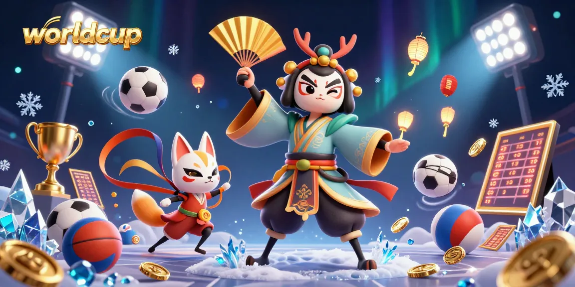 Experience worldcup excitement with vibrant 3D characters, sports elements, and gambling themes.